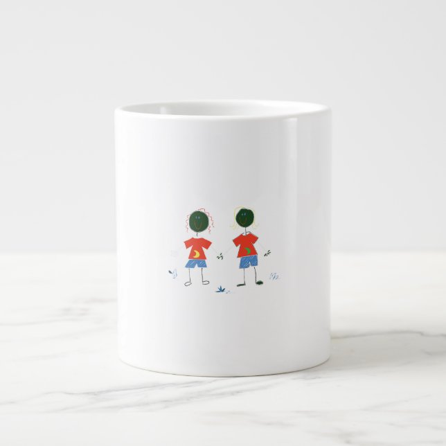TWO STICK FIGURES. GIANT COFFEE MUG (Front)