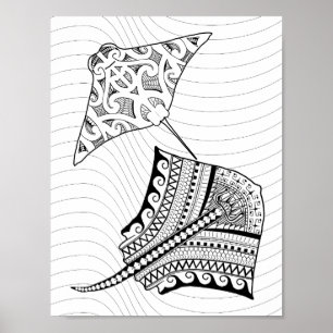 Two Stingrays Adult Coloring Poster