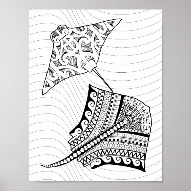 Two Stingrays Adult Coloring Poster (Front)