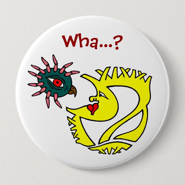 Two strange and curious creatures pinback button (Front)
