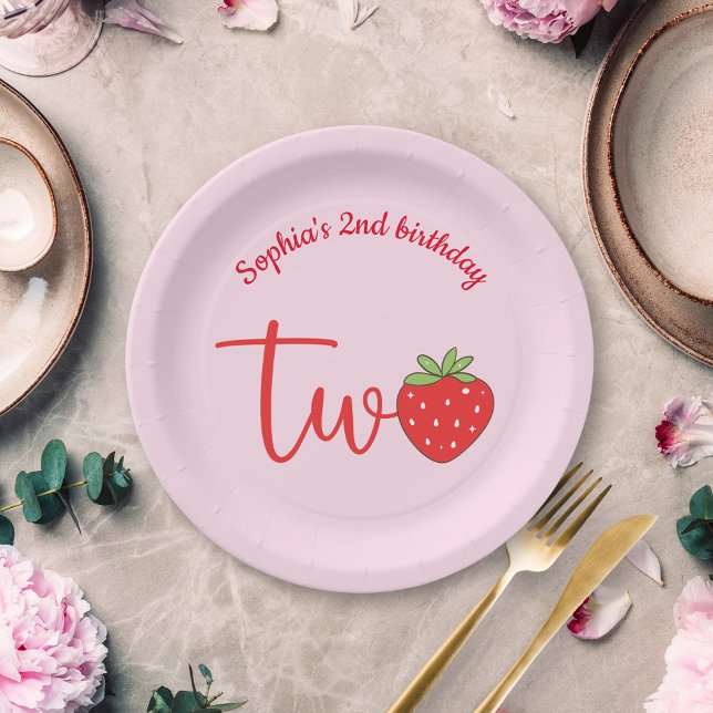 Two Strawberry Birthday Pink Paper Plates (Creator Uploaded)