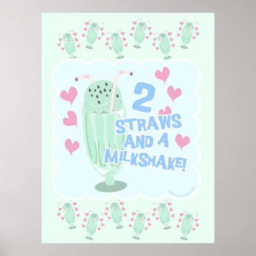 Two Straws Milkshake Epic Ice Cream Saying Poster