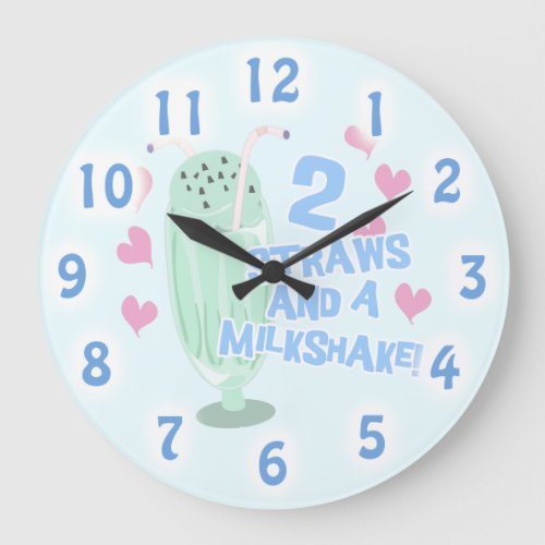 Two Straws Milkshake Funny Ice Cream Motto Large Clock
