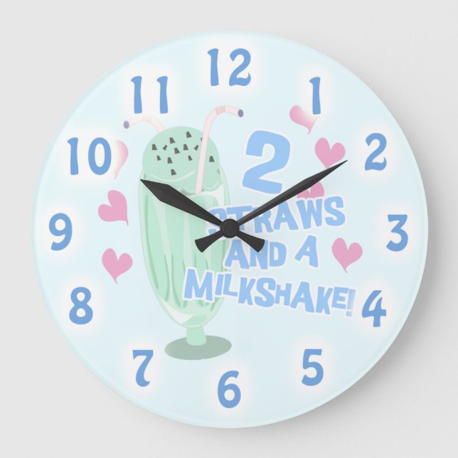 Two Straws Milkshake Funny Ice Cream Motto Large Clock (Front)