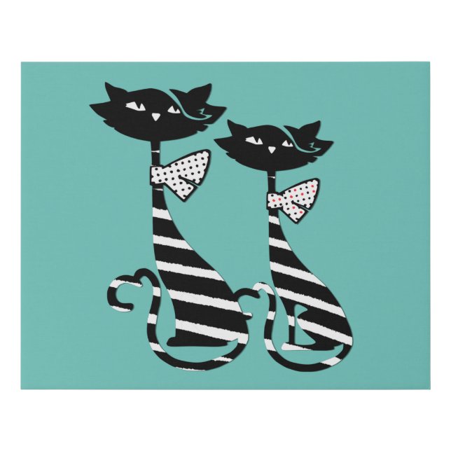 Two Striped Black & White Silhouette Cats  Faux Ca Faux Canvas Print (Front)