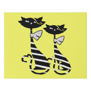 Two Striped Black & White Silhouette Cats Faux Canvas Print