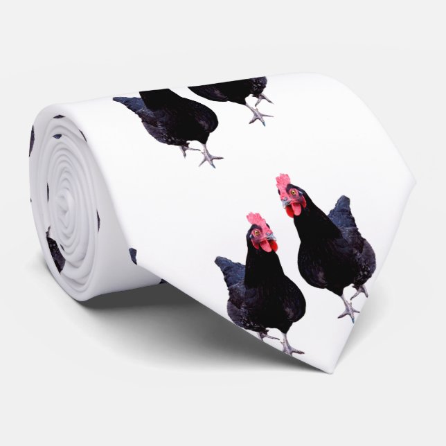 Two Strutting Black Chickens, Neck Tie (Rolled)