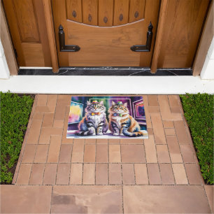 Two Stylish Cats in an Abstract Art Gallery Doormat