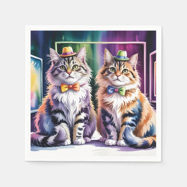Two Stylish Cats in an Abstract Art Gallery Napkins (Front)