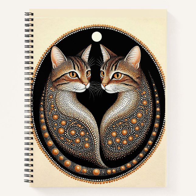 Two Stylized Cats in Symmetrical Design Notebook (Front)