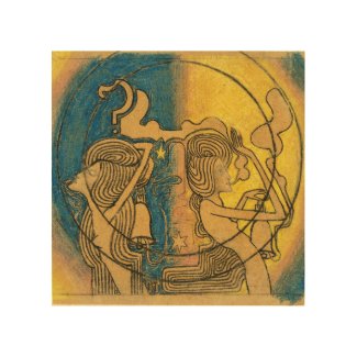 Two Stylized Female Figures with Clock in Hand