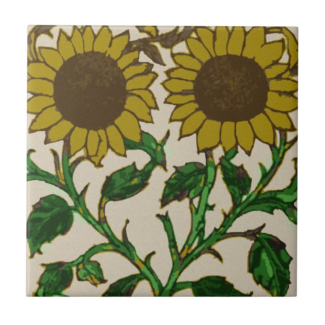 Two Sunflowers Ceramic Tile (Front)