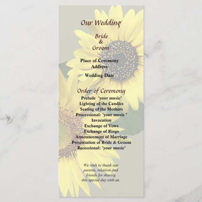 Two Sunflowers Same Yet Different Wedding Program (Front)