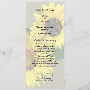 Two Sunflowers Same Yet Different Wedding Program