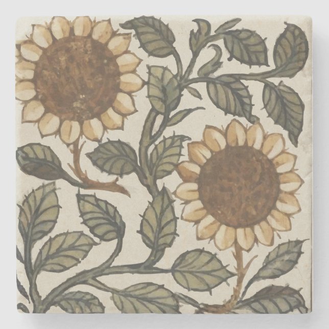 Two Sunflowers Stone Coaster (Front)