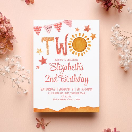 Two Sunshine 2nd Birthday  Invitation