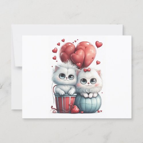 Two super cute cats in love White background  Postcard