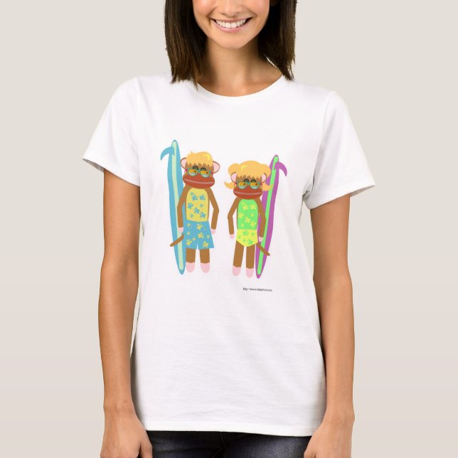 Two Surfer Monkeys Cute Cartoon Illustration T-Shirt (Front)