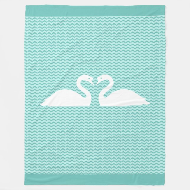 Two Swans and Wavy Pattern Fleece Blanket (Front)