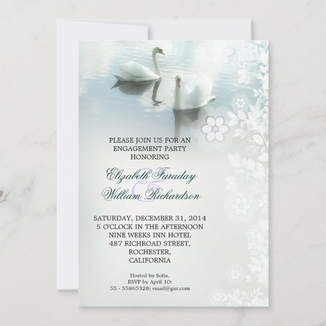 two swans beautiful engagement party invitations (Front)