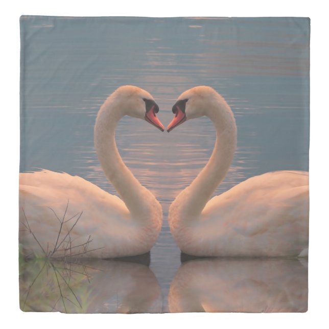 Two swans facing each other making heart with neck duvet cover (Front)