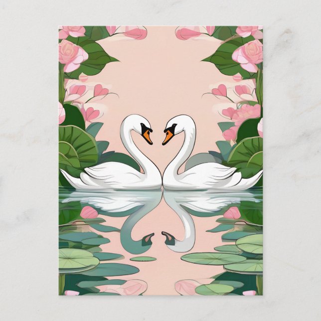 Two Swans in a Heart Shape Postcard (Front)