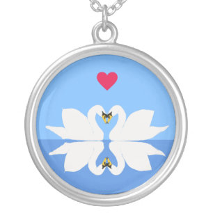 Two Swans in Classic Heart Pose Valentine’s Silver Plated Necklace