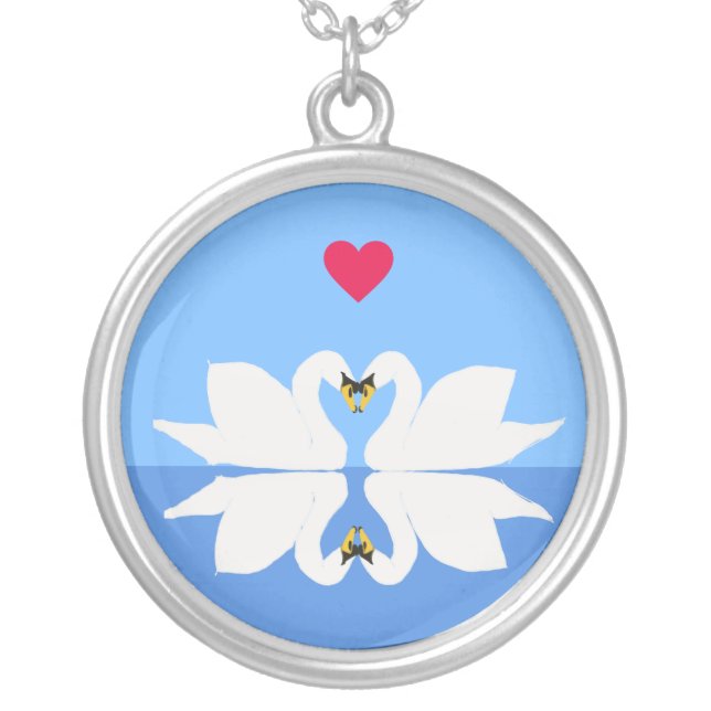 Two Swans in Classic Heart Pose Valentine’s Silver Plated Necklace (Front)