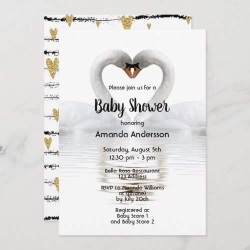 Two swans in love white baby shower invitation