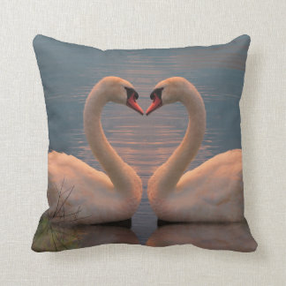 Two swans making a heart with the necks, throw pil pillow