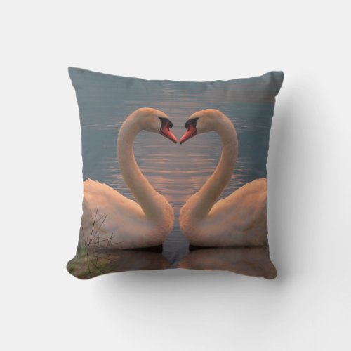Two swans making a heart with the necks throw pil throw pillow