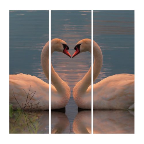 Two swans making a heart with their necks triptyc triptych