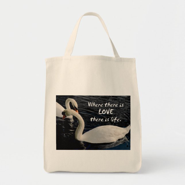 Two Swans on Lake with Love Message Tote Bag (Front)
