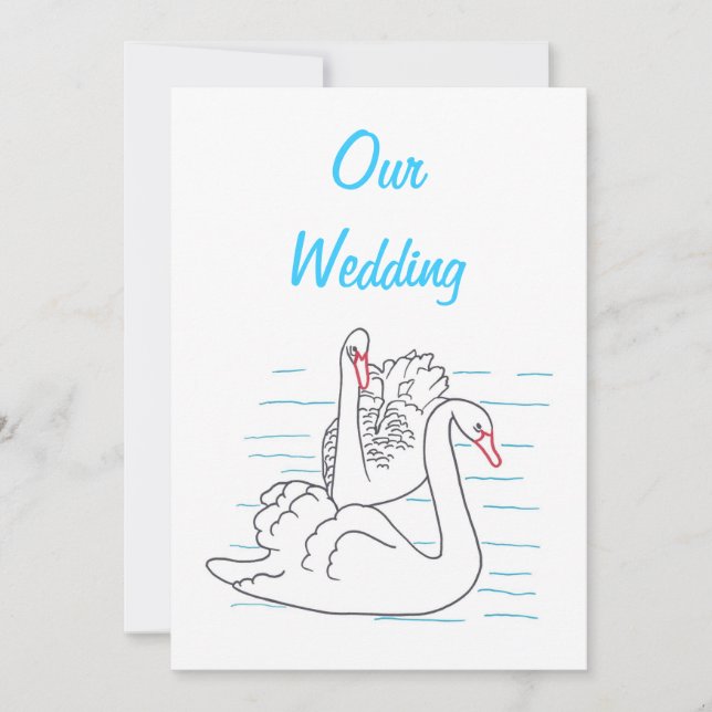Two Swans Swimming Drawing Wedding Invitations (Front)