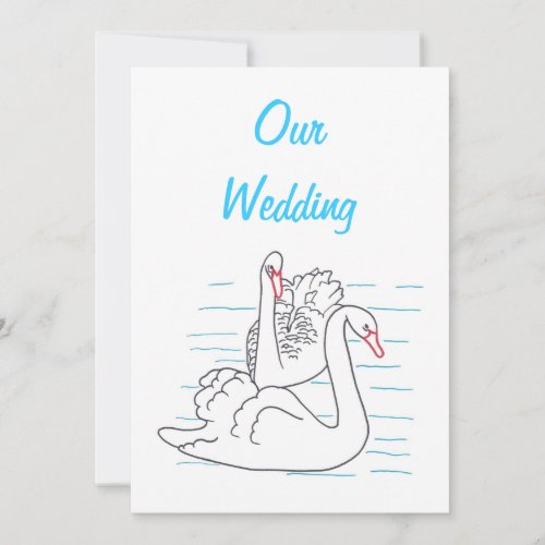 Two Swans Swimming Drawing Wedding Invitations