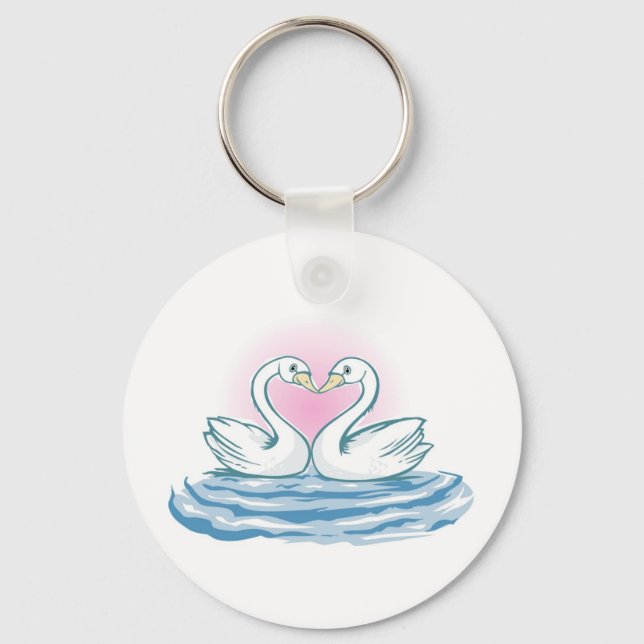 Two  Swans Swimming Keychain (Front)