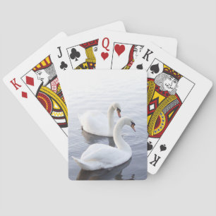 Two Swans Swimming on Tranquil Lake Poker Cards
