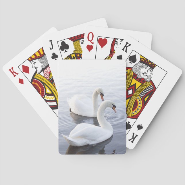 Two Swans Swimming on Tranquil Lake Poker Cards (Back)