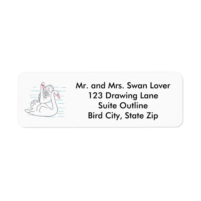 Two Swans Swimming Outline Address Labels (Front)