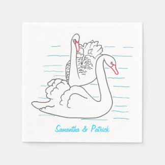 Two Swans Swimming Outlines Personalized Napkins