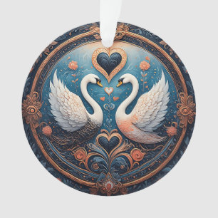 Two Swans with Floral and Ornamental Design Ornament