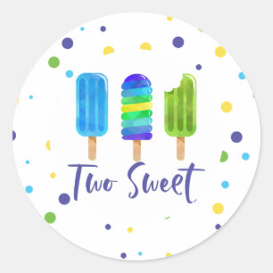 Two Sweet 2nd Birthday blue green Classic Round Sticker