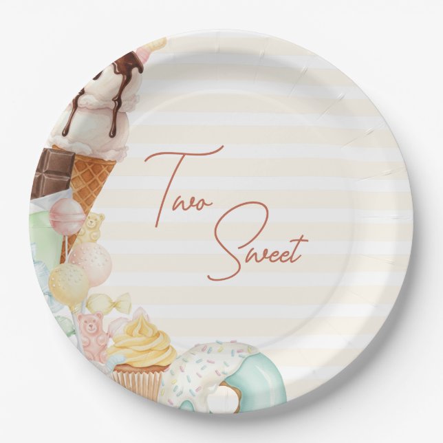 Two Sweet 2nd Birthday Candy Party Plates (Front)