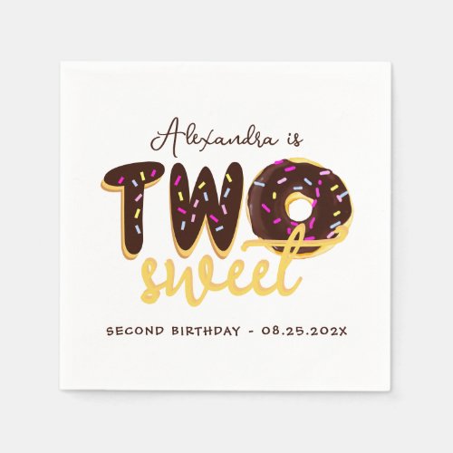 Two Sweet 2nd Birthday Chocolate Donut Sprinkles  Napkins