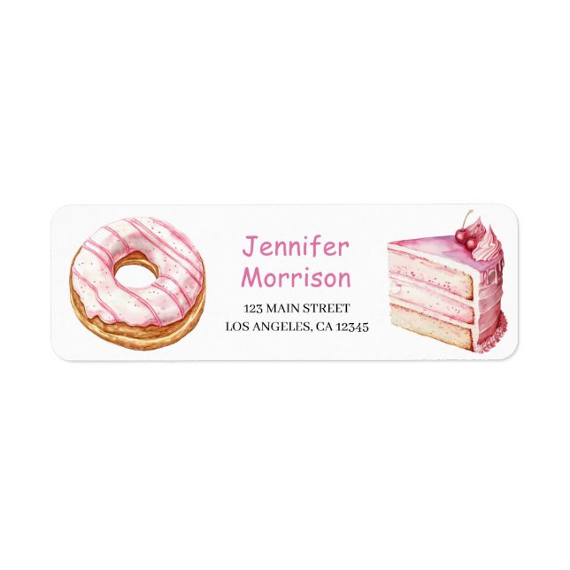 TWO Sweet 2nd Birthday Girls Pink Donut Address Label (Front)