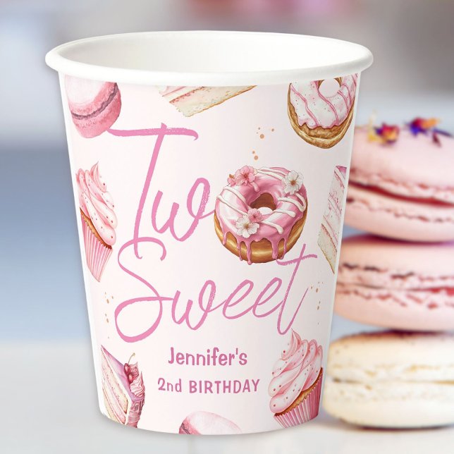 TWO Sweet 2nd Birthday Girls Pink Donut Paper Cups (Creator Uploaded)