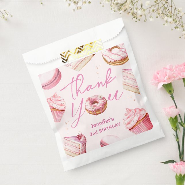 TWO Sweet 2nd Birthday Girls Pink Donut Party Favor Bag (Sealed)