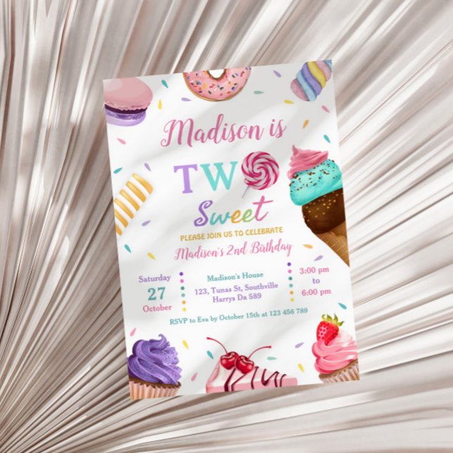 Two Sweet 2nd Birthday Ice cream, Donuts Party Invitation (Creator Uploaded)