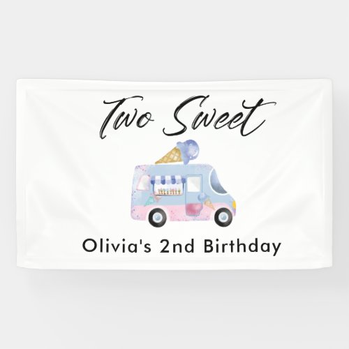 Two Sweet 2nd Birthday Ice Cream Truck Banner
