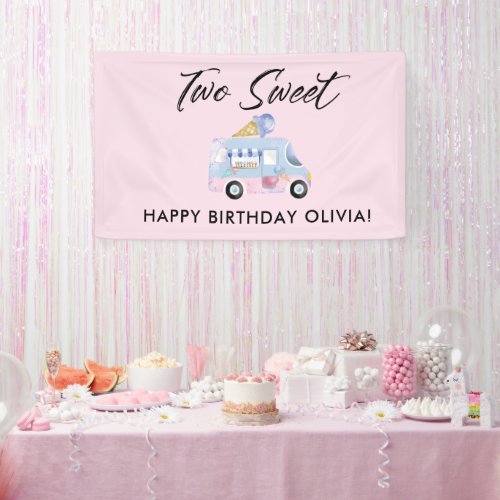 Two Sweet 2nd Birthday Ice Cream Truck Banner